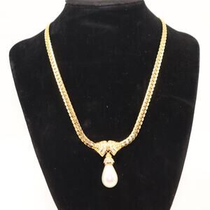 Vintage Christian Dior Gold Necklace Pearl Drop